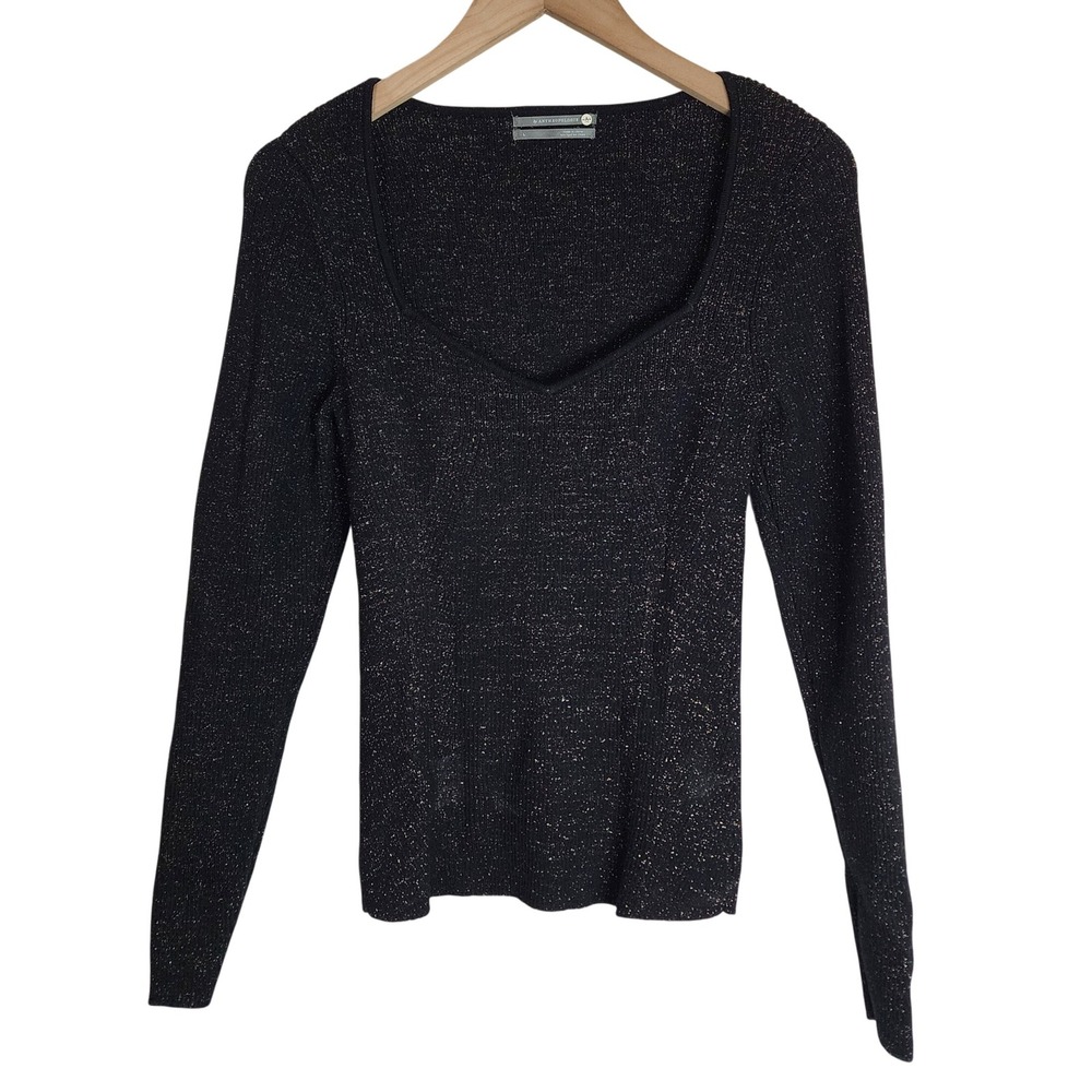 Anthropologie‎ Sweater Top Women's Large V-Neck Stretchy Long Sleeve Sparkle